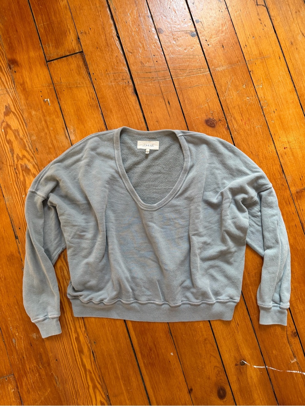 THE GREAT. Light Blue U-neck Terry Sweatshirt